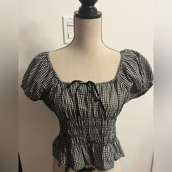 Anthropologie Maison d’ Amelie Black and White Gingham Ruffle Crop Top NWT - Picture 1 of 6